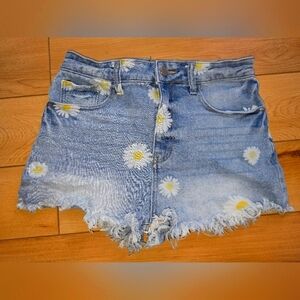 Daisy Print Denim Shorts